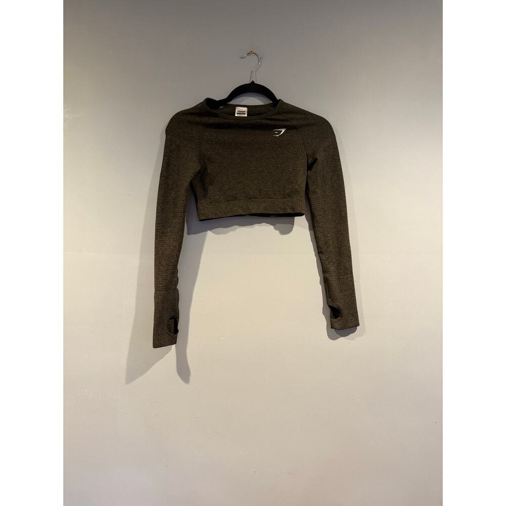Gymshark Long Sleeve Cropped Top – Dark Gray – Size Small